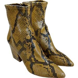 Loeffler Randall NWOB Isla Snakeskin Ankle Block Heel Boots Size 8B Tan Black